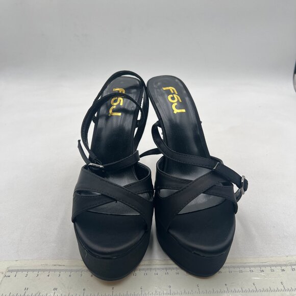 FSJ Black Sexy Open Toe Ankle Strap Platform Sandals High Heel with Rivets Shoes - Picture 3 of 8